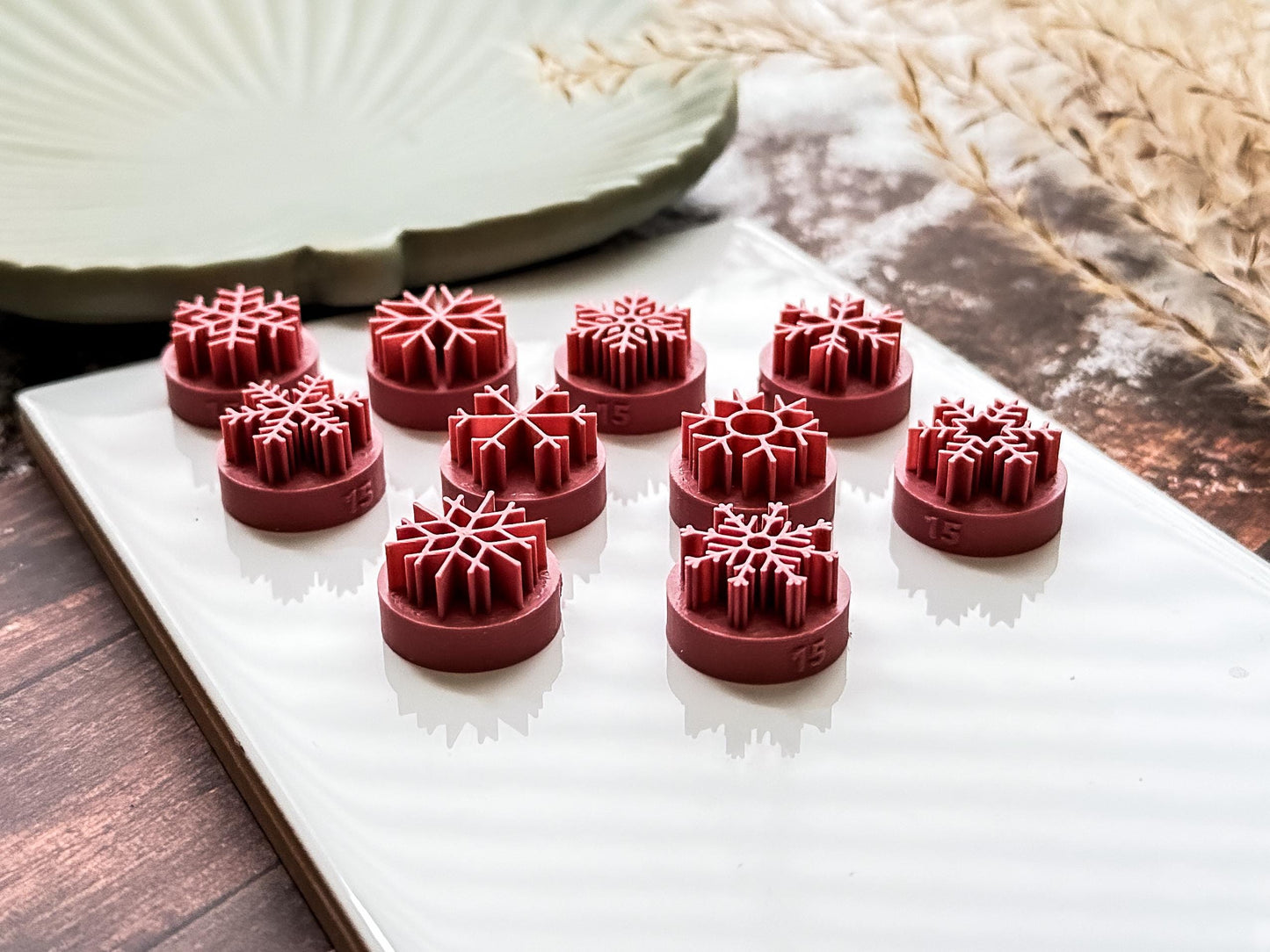 Snowflake Clay Stamp Set, 10 different debossing designs for winter clay and baking crafts-Christmas Clay Cutters