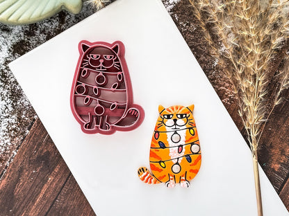 Christmas Tangled Up Cat Clay Cutter, Cute Cat Shaped Cutting Tool for Polymer Clay, Various Sizes, UK Made-Christmas Clay Cutters