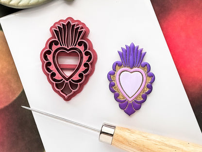 Mexican Sacred Heart Clay Cutter, Ornate Design for Polymer, Metal and Ceramic Clay, Fondant-Romantic Clay Cutters