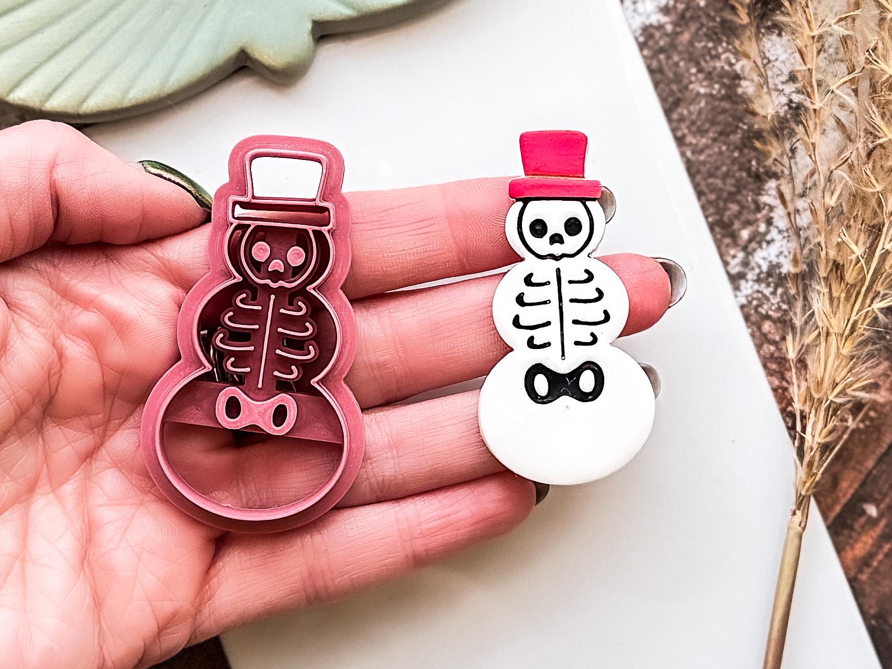 Clay Cutter - Skeleton Snowman with Top Hat, Spooky Festive Tool For Polymer Clay-Christmas Clay Cutters