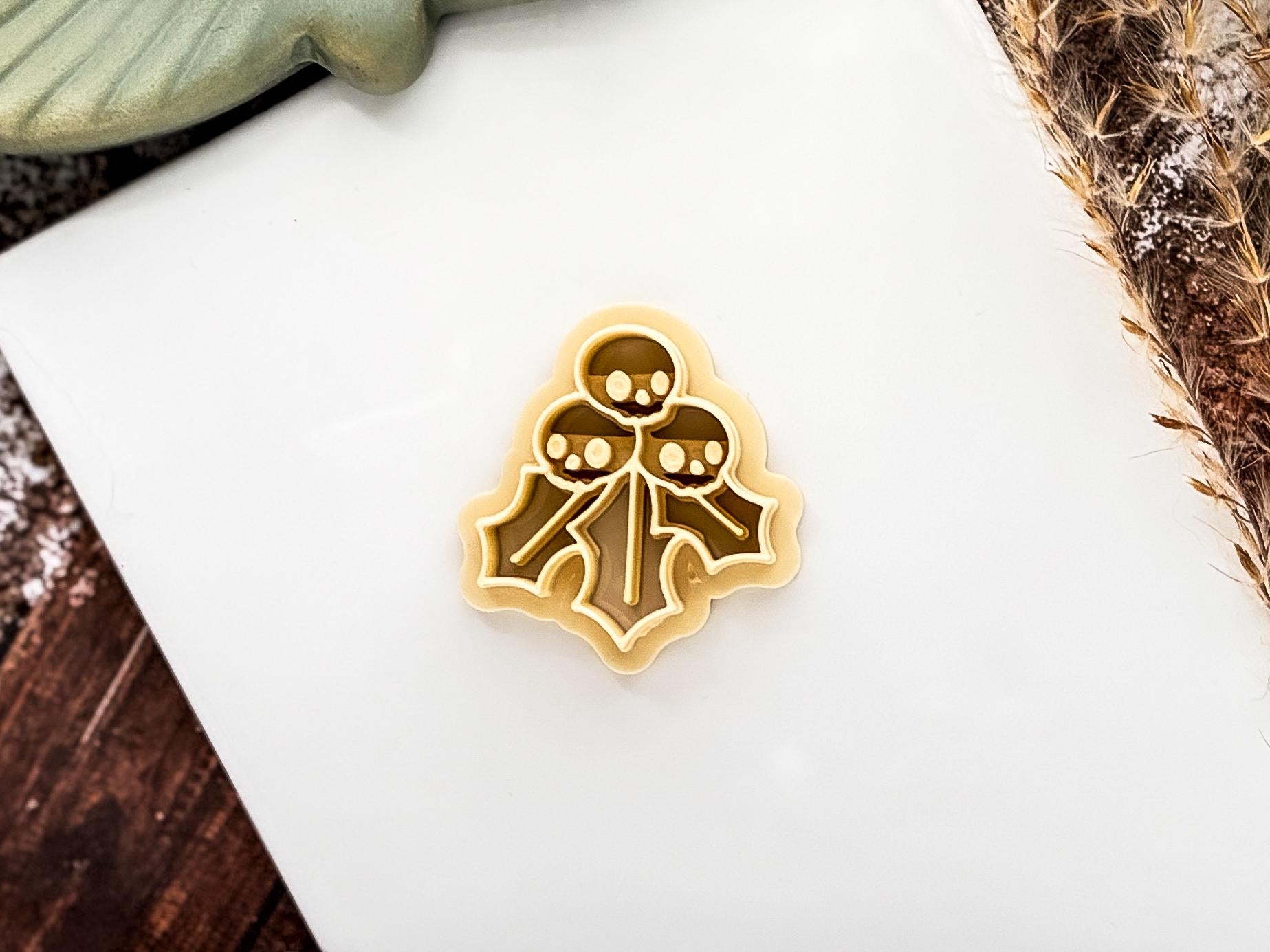 Gothic Christmas Holly Cutter, Skull And Leaves Detail for Polymer Clay, Fondant-Christmas Clay Cutters