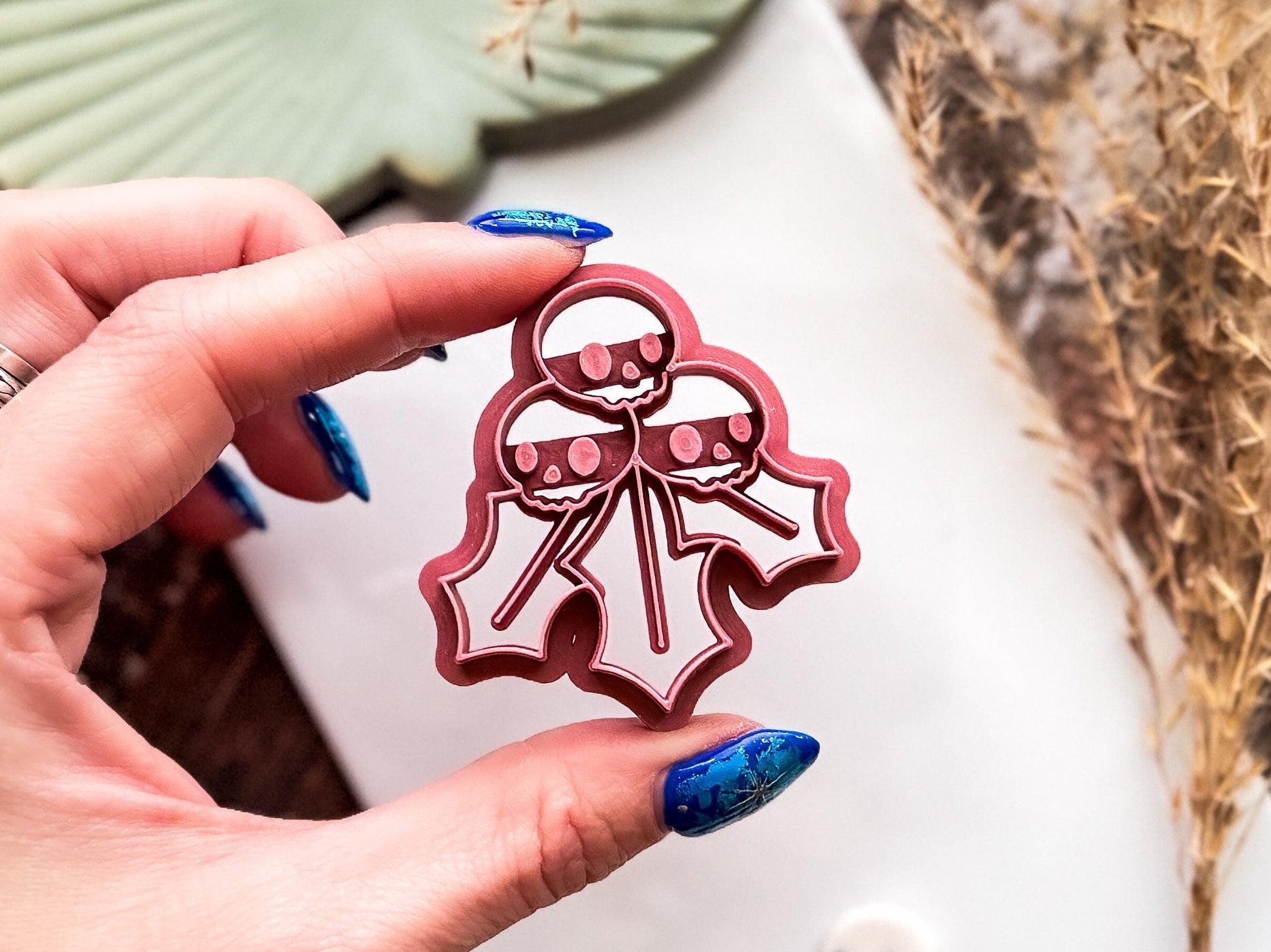 Gothic Christmas Holly Cutter, Skull And Leaves Detail for Polymer Clay, Fondant-Christmas Clay Cutters