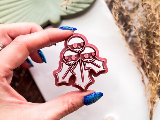 Gothic Christmas Holly Cutter, Skull And Leaves Detail for Polymer Clay, Fondant-Christmas Clay Cutters