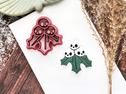 Gothic Christmas Holly Cutter, Skull And Leaves Detail for Polymer Clay, Fondant-Christmas Clay Cutters