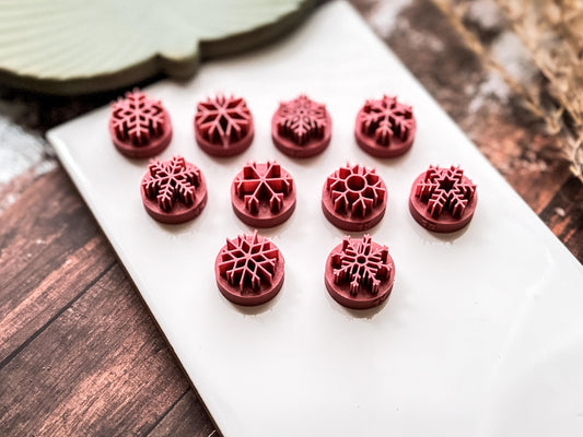 Snowflake Clay Stamp Set, 10 different debossing designs for winter clay and baking crafts-Christmas Clay Cutters