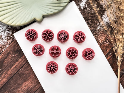 Snowflake Clay Stamp Set, 10 different debossing designs for winter clay and baking crafts-Christmas Clay Cutters