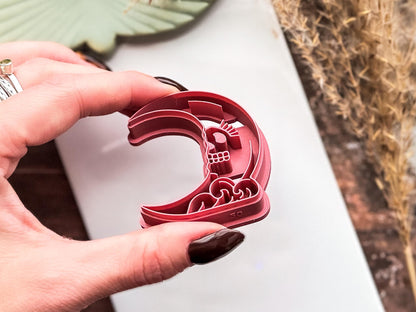 Skull Moon Cutter For Metal Clay Polymer Clay And Fondant, 3.5 - 5.5 cm-Celestial Clay Cutters