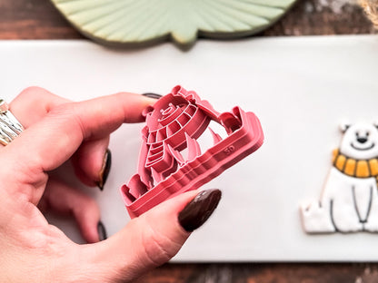 Winter Bear Clay Cutter, Polar Bear With Separate Scarf For Polymer Clay & Fondant, 3-5 cm-Autumn Clay Cutters