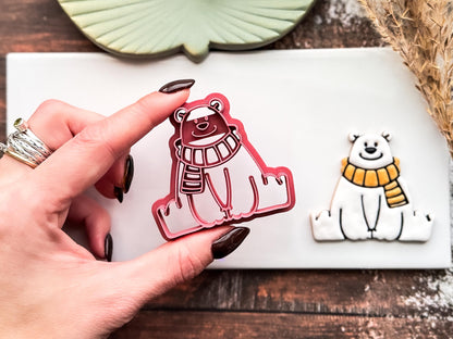 Winter Bear Clay Cutter, Polar Bear With Separate Scarf For Polymer Clay & Fondant, 3-5 cm-Autumn Clay Cutters