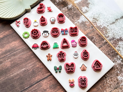 Christmas Stud Cutter Set, Small Festive Shapes For Making Polymer Clay Earrings and Fondant Decorations, 1.5 cm-Christmas Clay Cutters