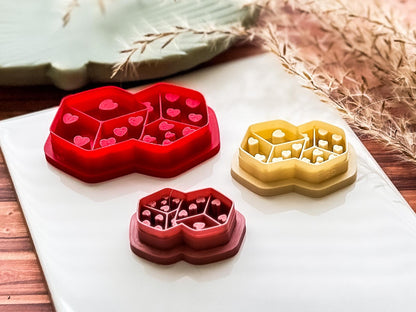 Valentines Dice Clay Cutter With Hearts For Polymer Clay and Fondant, 2.5 - 4.5 cm-Valentines Clay Cutters