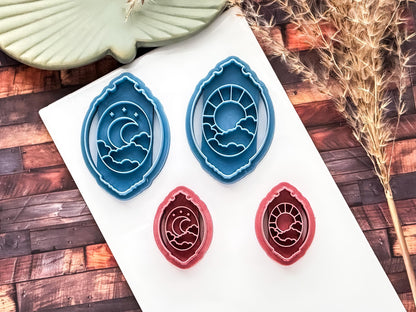 Sun & Moon Mirror Frame Cutters, Mis-matched Celestial Pair For Polymer Clay And Fondant-Celestial Clay Cutters