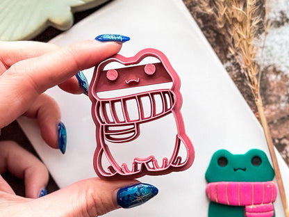 Winter Frog Clay Cutter, Sitting Frog With Separate Scarf For Polymer Clay & Fondant, 3-5 cm-Autumn Clay Cutters