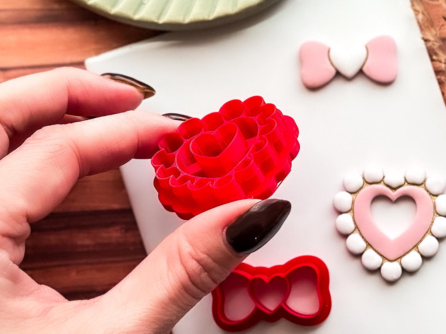 Heart Clay Cutter With Pearls And Bow, For Polymer Clay Earring Making & Fondant Decorations-Valentines Clay Cutters