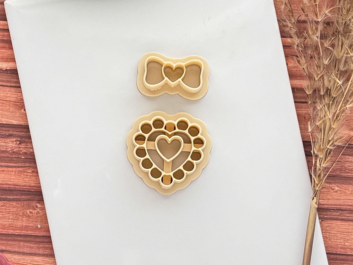 Heart Clay Cutter With Pearls And Bow, For Polymer Clay Earring Making & Fondant Decorations-Valentines Clay Cutters