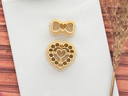 Heart Clay Cutter With Pearls And Bow, For Polymer Clay Earring Making & Fondant Decorations-Valentines Clay Cutters