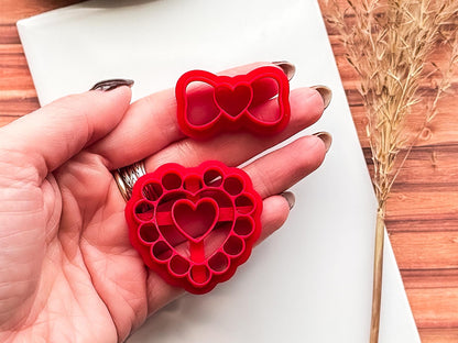 Heart Clay Cutter With Pearls And Bow, For Polymer Clay Earring Making & Fondant Decorations-Valentines Clay Cutters