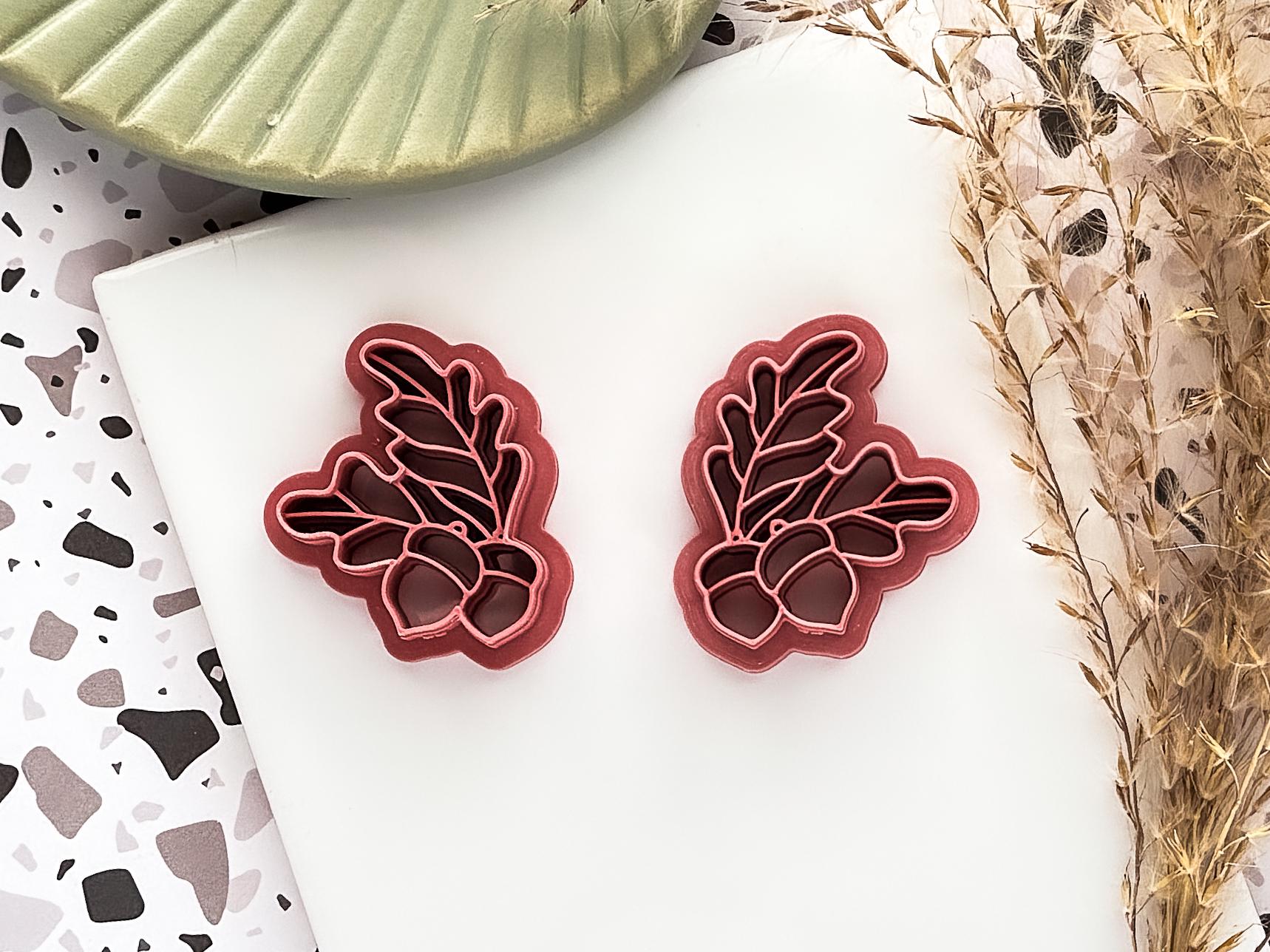 Acorn and Oak Leaf Cutter, Single & Mirrored Set for Polymer Clay And Fondant, 5 Sizes-Autumn Clay Cutters