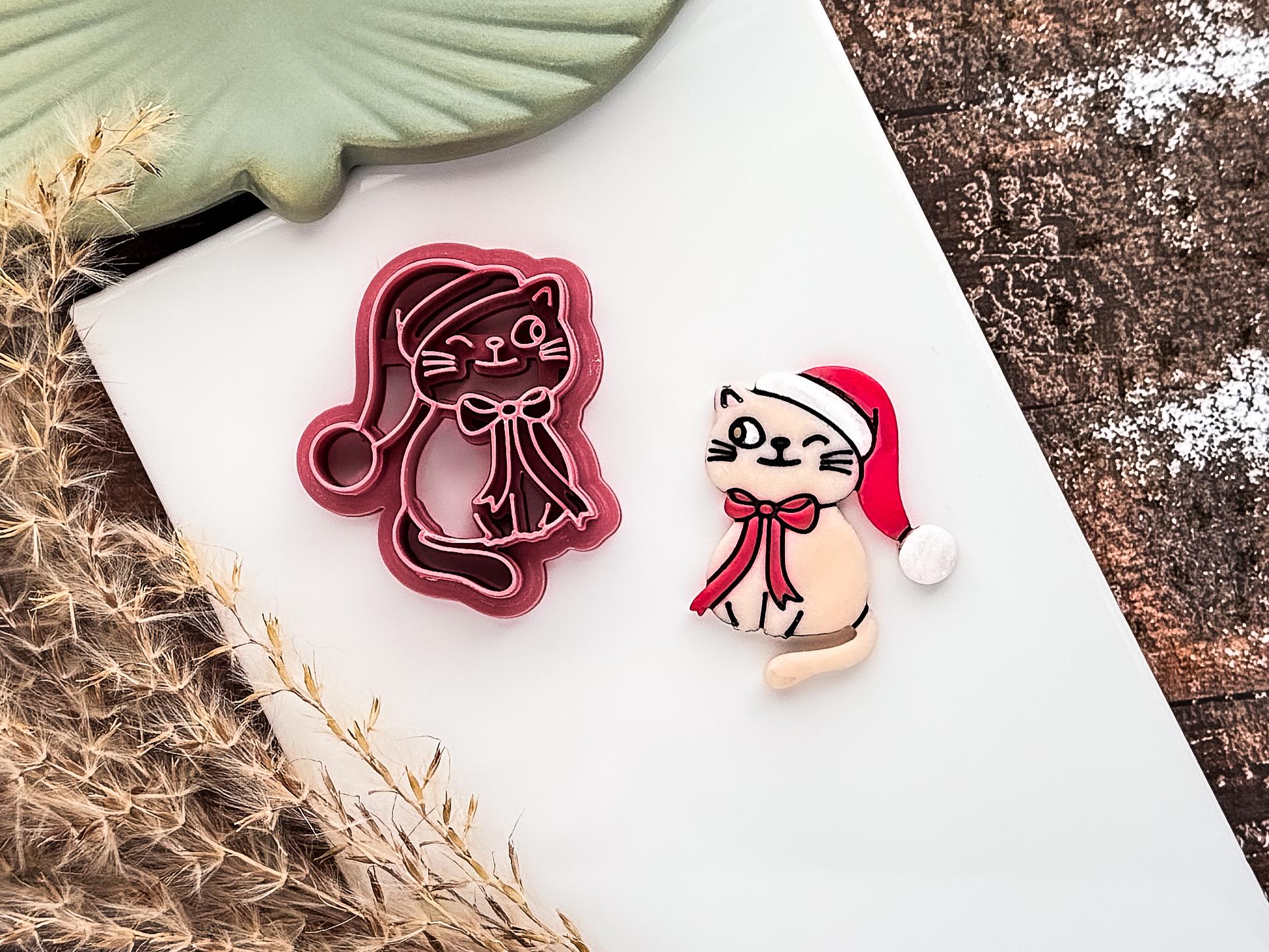 Cat Clay Cutter, Chirstmas Hat Animal Polymer Clay Tool, 2.5 - 4.5 cm-Christmas Clay Cutters