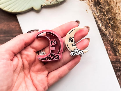 Skull Moon Cutter For Metal Clay Polymer Clay And Fondant, 3.5 - 5.5 cm-Celestial Clay Cutters