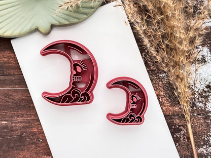 Skull Moon Cutter For Metal Clay Polymer Clay And Fondant, 3.5 - 5.5 cm-Celestial Clay Cutters
