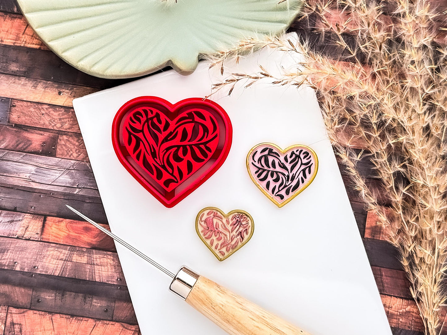 Heart Clay Cutter, Embossing Vine Leaf Design, Polymer Clay and Fondant Tool-Valentines Clay Cutters