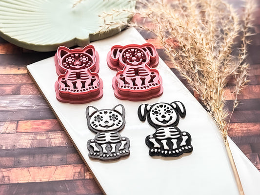 Skeleton Cat And Dog Clay Cutters: Gothic Sugar Skull Style Set For Polymer Ceramic and Silver Clay-Gothic Clay Cutters