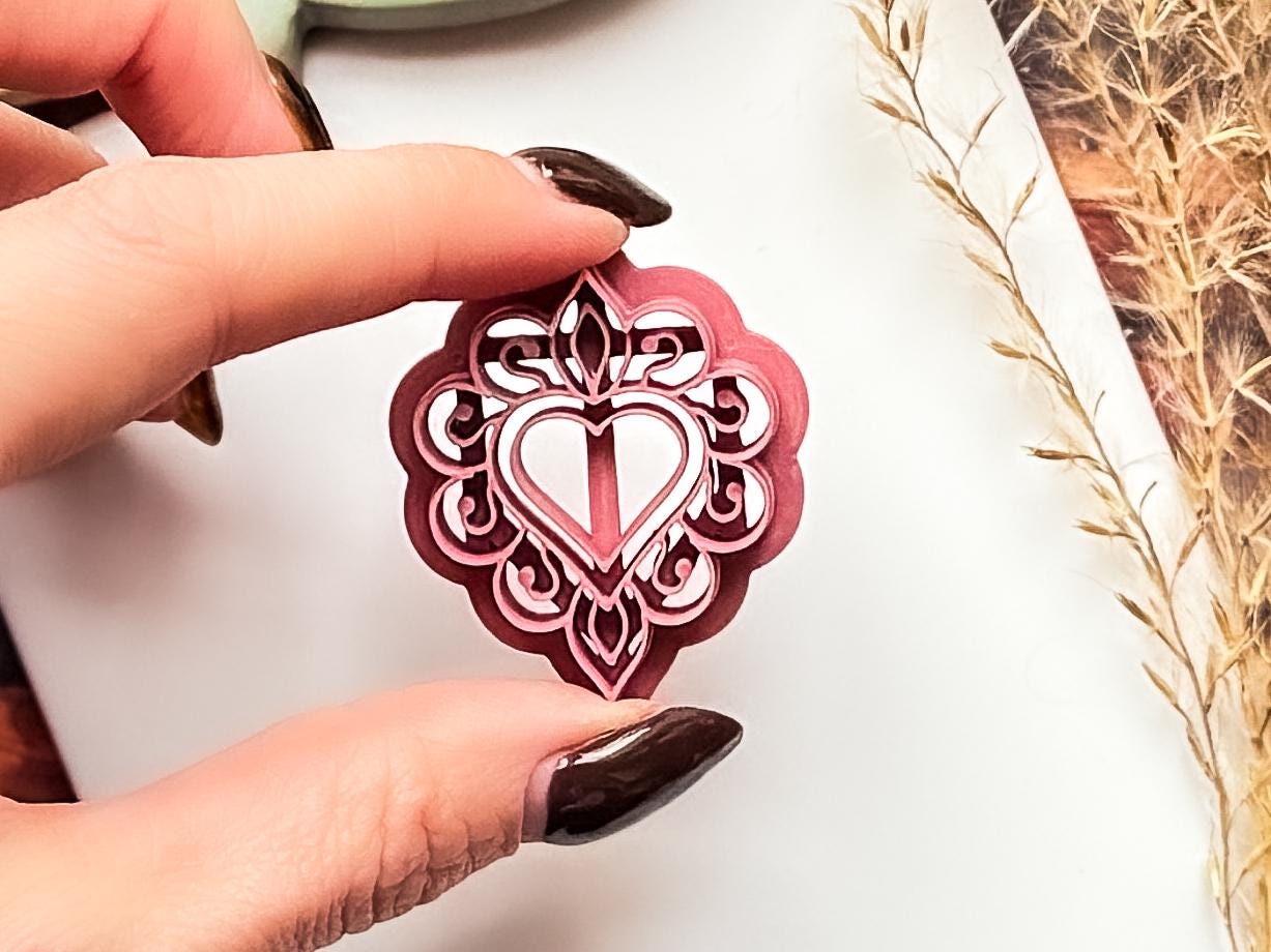 Decorative Heart B Polymer Clay Cutter, Polymer Clay, Silver Clay And Fondant, 5 Sizes-Valentines Clay Cutters