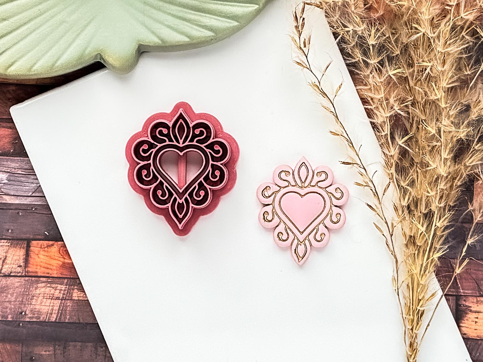 Decorative Heart B Polymer Clay Cutter, Polymer Clay, Silver Clay And Fondant, 5 Sizes-Valentines Clay Cutters