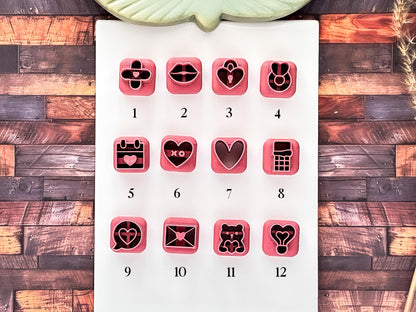 Mini Valentines Clay Cutters, 1.2cm For Clay Stud Earring Making, 12 Designs-Valentines Clay Cutters