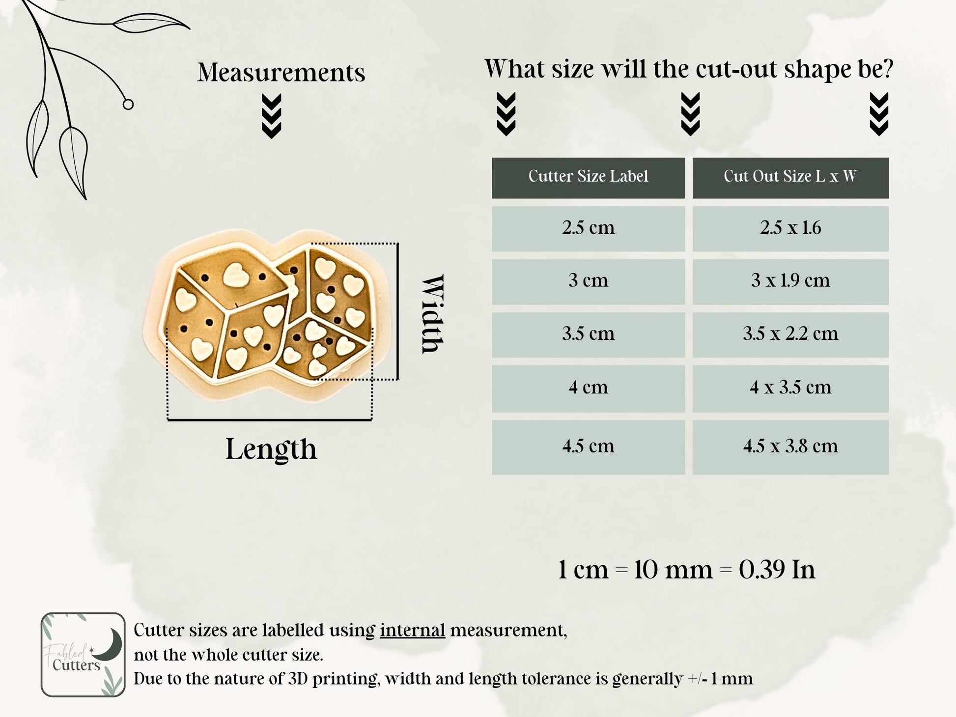 Valentines Dice Clay Cutter With Hearts For Polymer Clay and Fondant, 2.5 - 4.5 cm-Valentines Clay Cutters