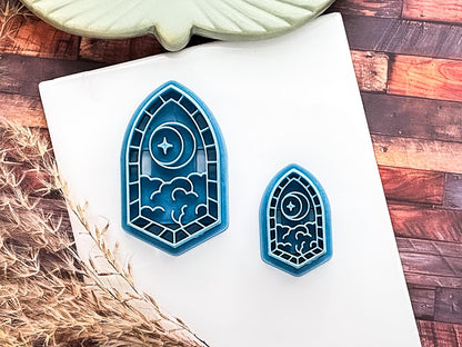 Moon Window Frame Polymer Clay Cutter, Celestial Scene With Moon, Star & Clouds, 5 Sizes-Celestial Clay Cutters