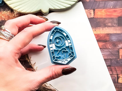 Moon Window Frame Polymer Clay Cutter, Celestial Scene With Moon, Star & Clouds, 5 Sizes-Celestial Clay Cutters