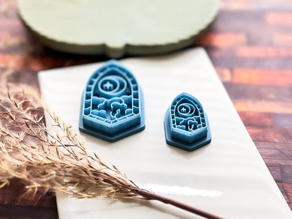 Moon Window Frame Polymer Clay Cutter, Celestial Scene With Moon, Star & Clouds, 5 Sizes-Celestial Clay Cutters