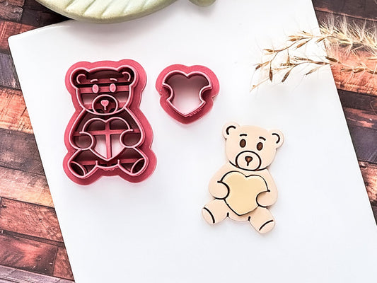 Teddy Bear Cutter With Sepeate Heart, For Polymer Clay And Fondant, 2.5 - 4.5 cm Options-Valentines Clay Cutters