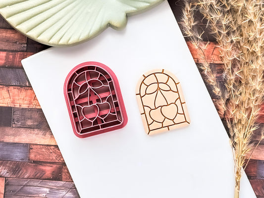 Heart Cherry Stained Glass Frame Cutter, For Polymer Clay And Fondant, 2.5 - 4.5 cm Options-Valentines Clay Cutters