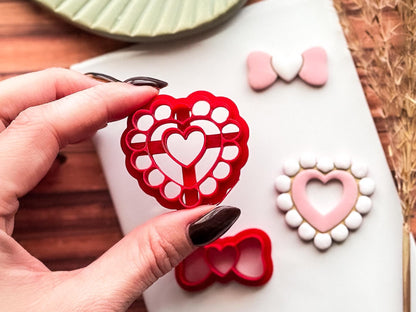 Heart Clay Cutter With Pearls And Bow, For Polymer Clay Earring Making & Fondant Decorations-Valentines Clay Cutters