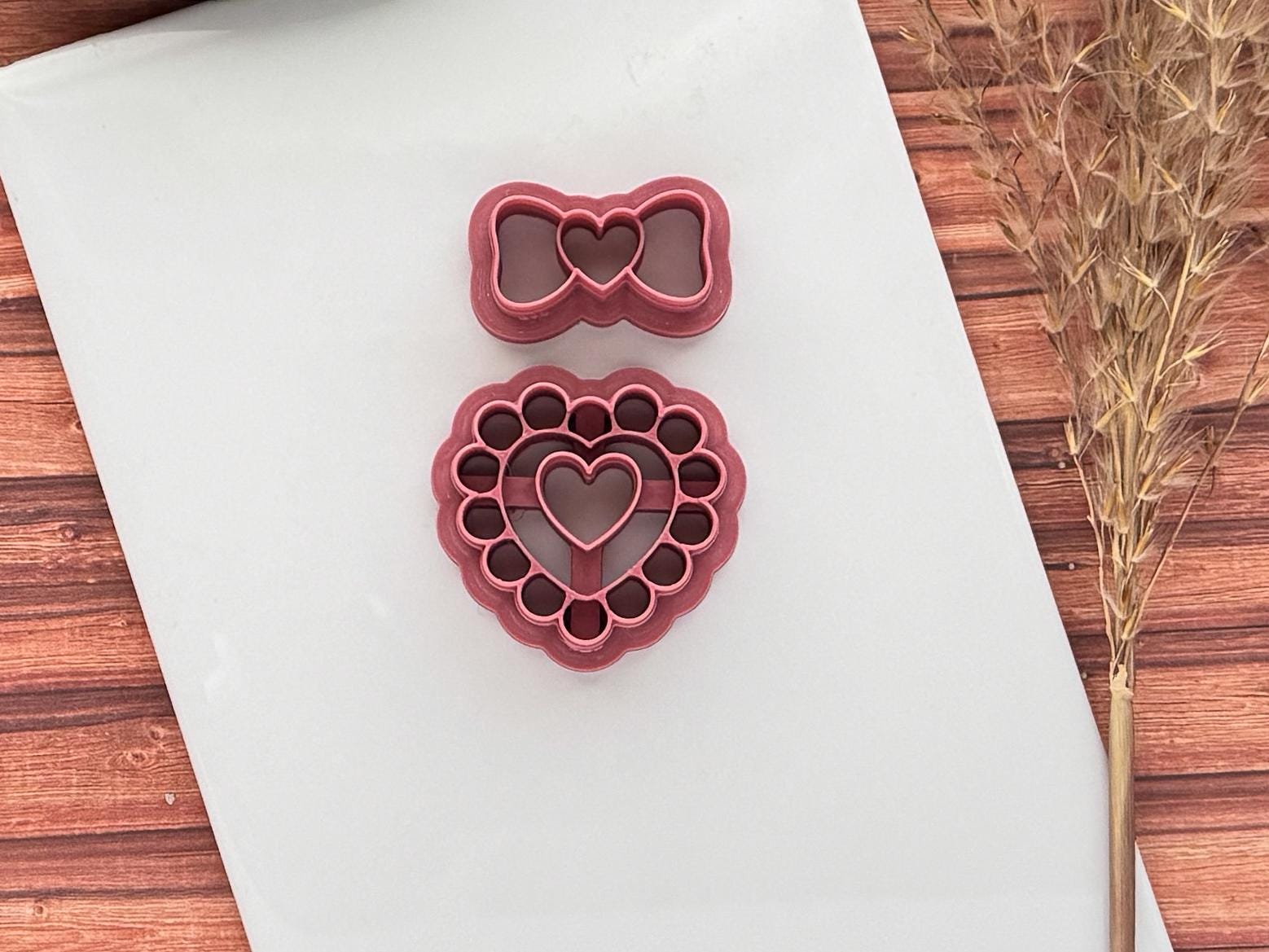 Heart Clay Cutter With Pearls And Bow, For Polymer Clay Earring Making & Fondant Decorations-Valentines Clay Cutters