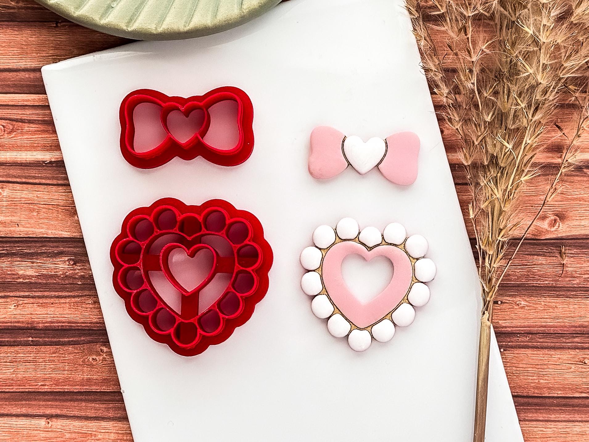 Heart Clay Cutter With Pearls And Bow, For Polymer Clay Earring Making & Fondant Decorations-Valentines Clay Cutters