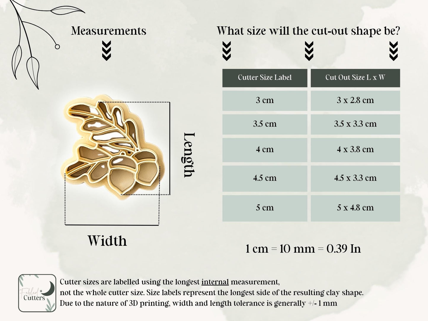 Acorn and Oak Leaf Cutter, Single & Mirrored Set for Polymer Clay And Fondant, 5 Sizes-Autumn Clay Cutters