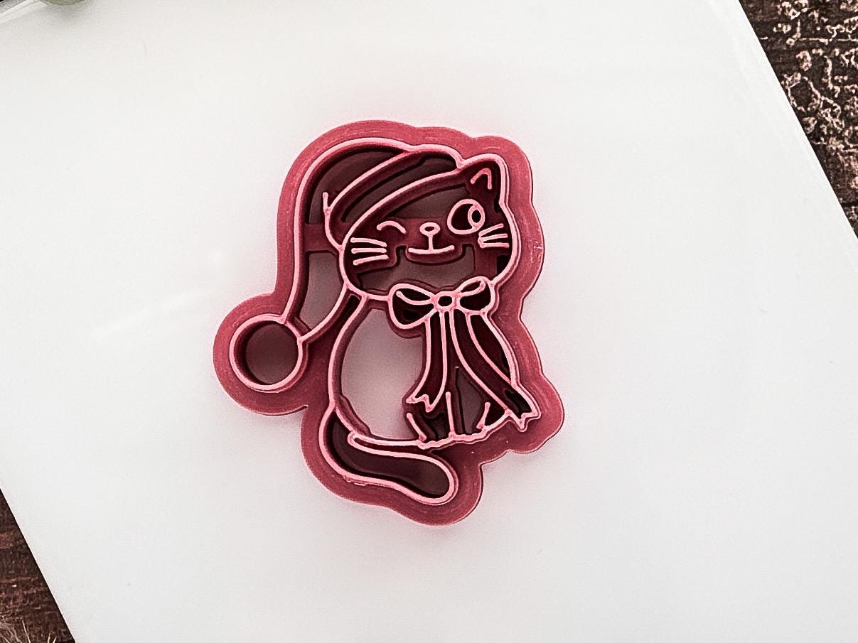 Cat Clay Cutter, Chirstmas Hat Animal Polymer Clay Tool, 2.5 - 4.5 cm-Christmas Clay Cutters