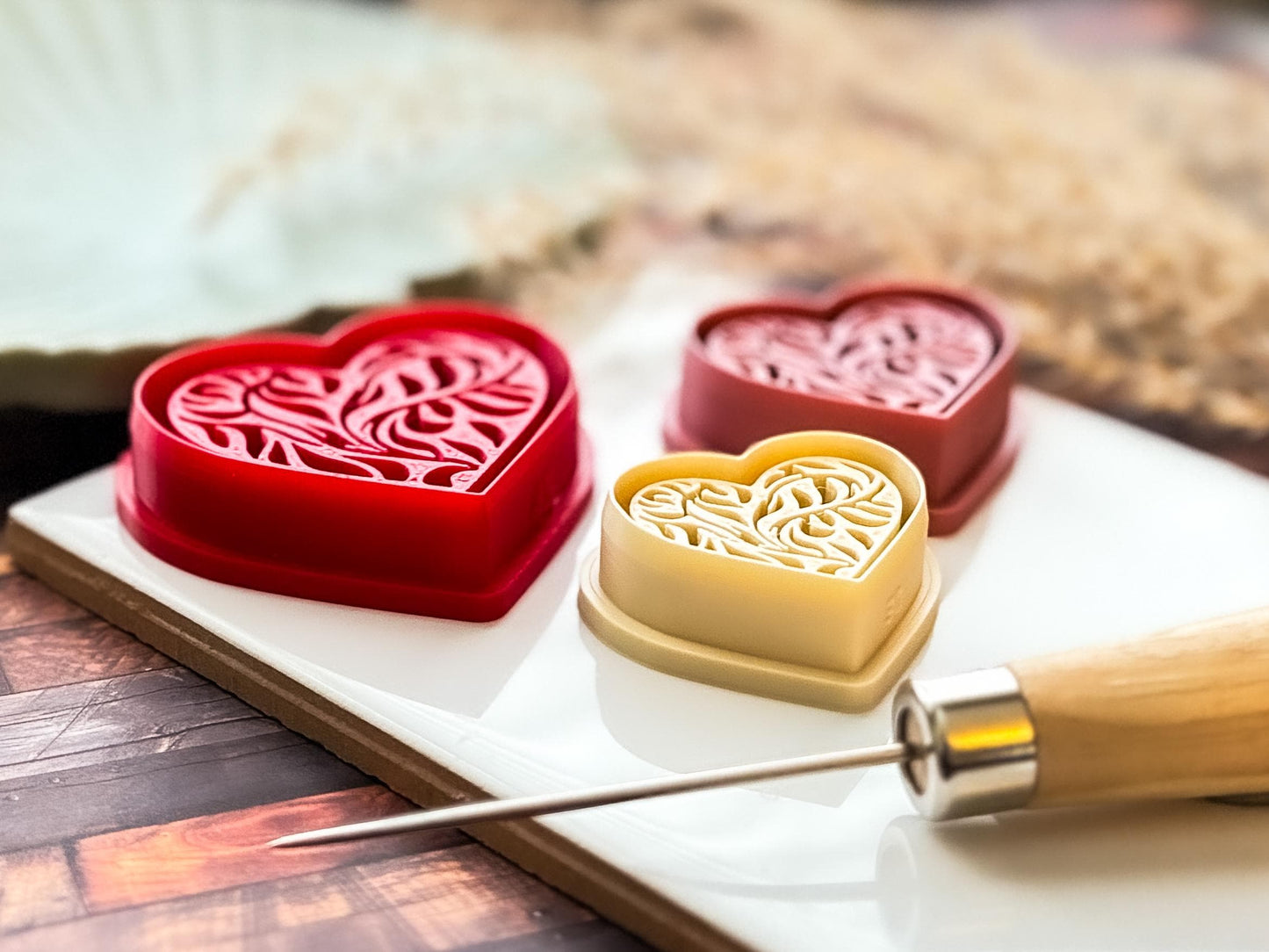 Heart Clay Cutter, Embossing Vine Leaf Design, Polymer Clay and Fondant Tool-Valentines Clay Cutters