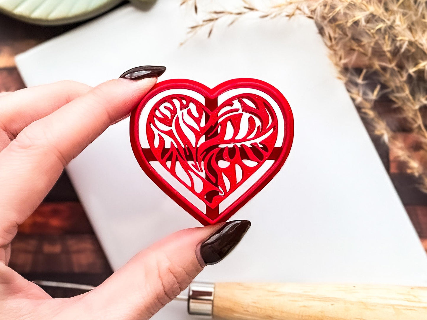 Heart Clay Cutter, Embossing Vine Leaf Design, Polymer Clay and Fondant Tool-Valentines Clay Cutters