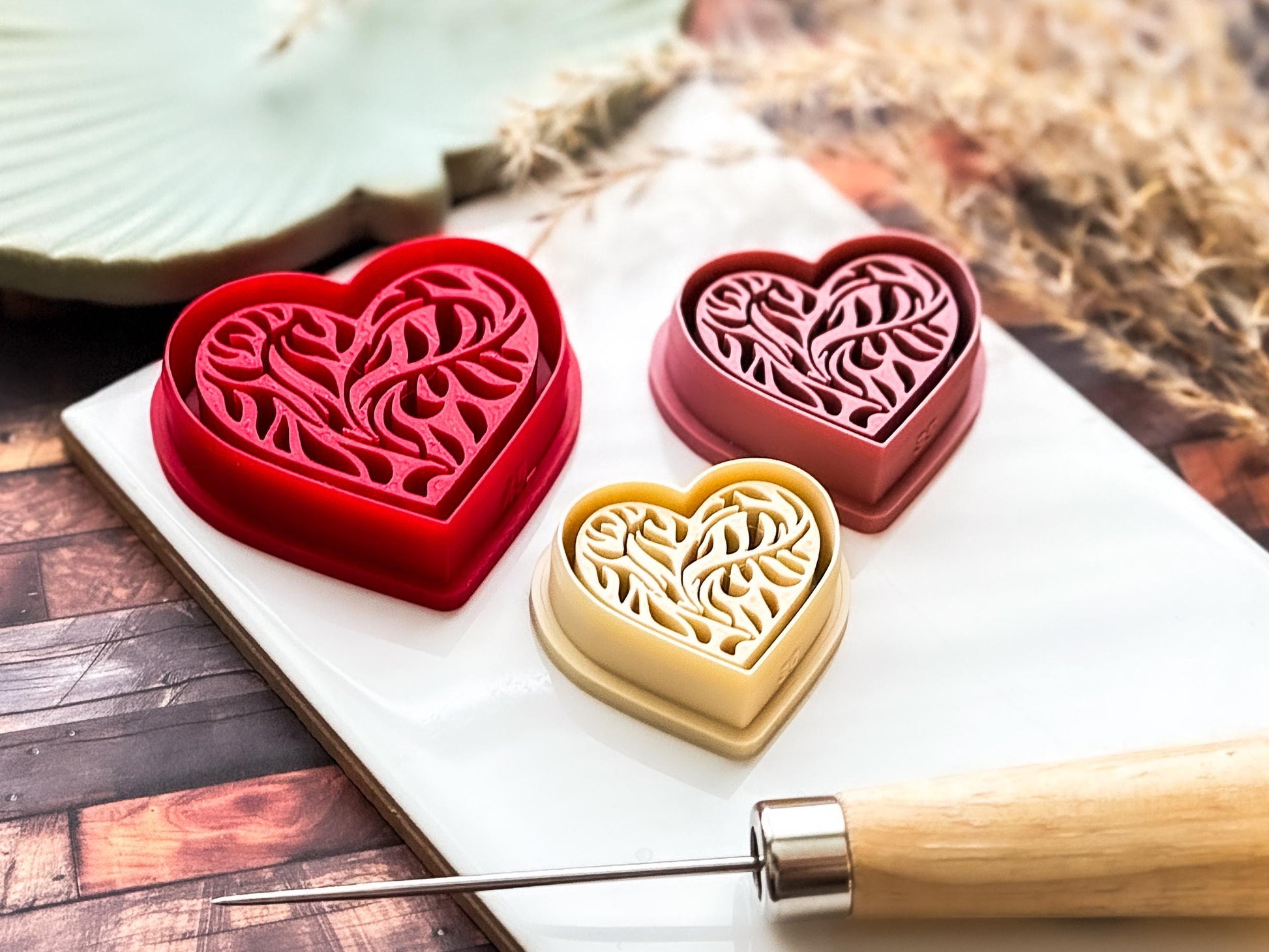 Heart Clay Cutter, Embossing Vine Leaf Design, Polymer Clay and Fondant Tool-Valentines Clay Cutters
