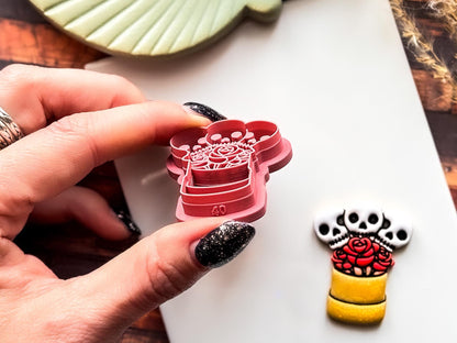 Spooky Valentine Cutter, Skull Flower Boquet Design For Polymer Clay, Metal Clay, Fondant, 3 - 5 cm Sizes-Valentines Clay Cutters