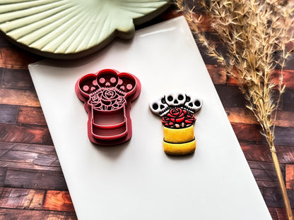 Spooky Valentine Cutter, Skull Flower Boquet Design For Polymer Clay, Metal Clay, Fondant, 3 - 5 cm Sizes-Valentines Clay Cutters
