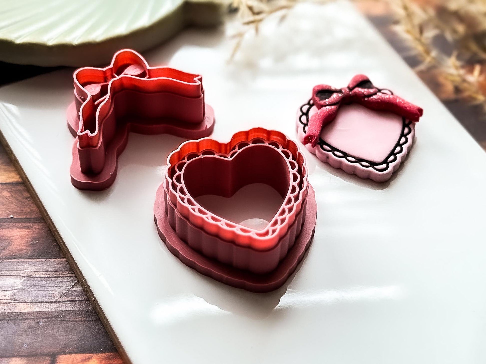 Heart And Bow Cutter, Romance Themed Design For Polymer Clay And Fondant, 6 Sizes-Valentines Clay Cutters