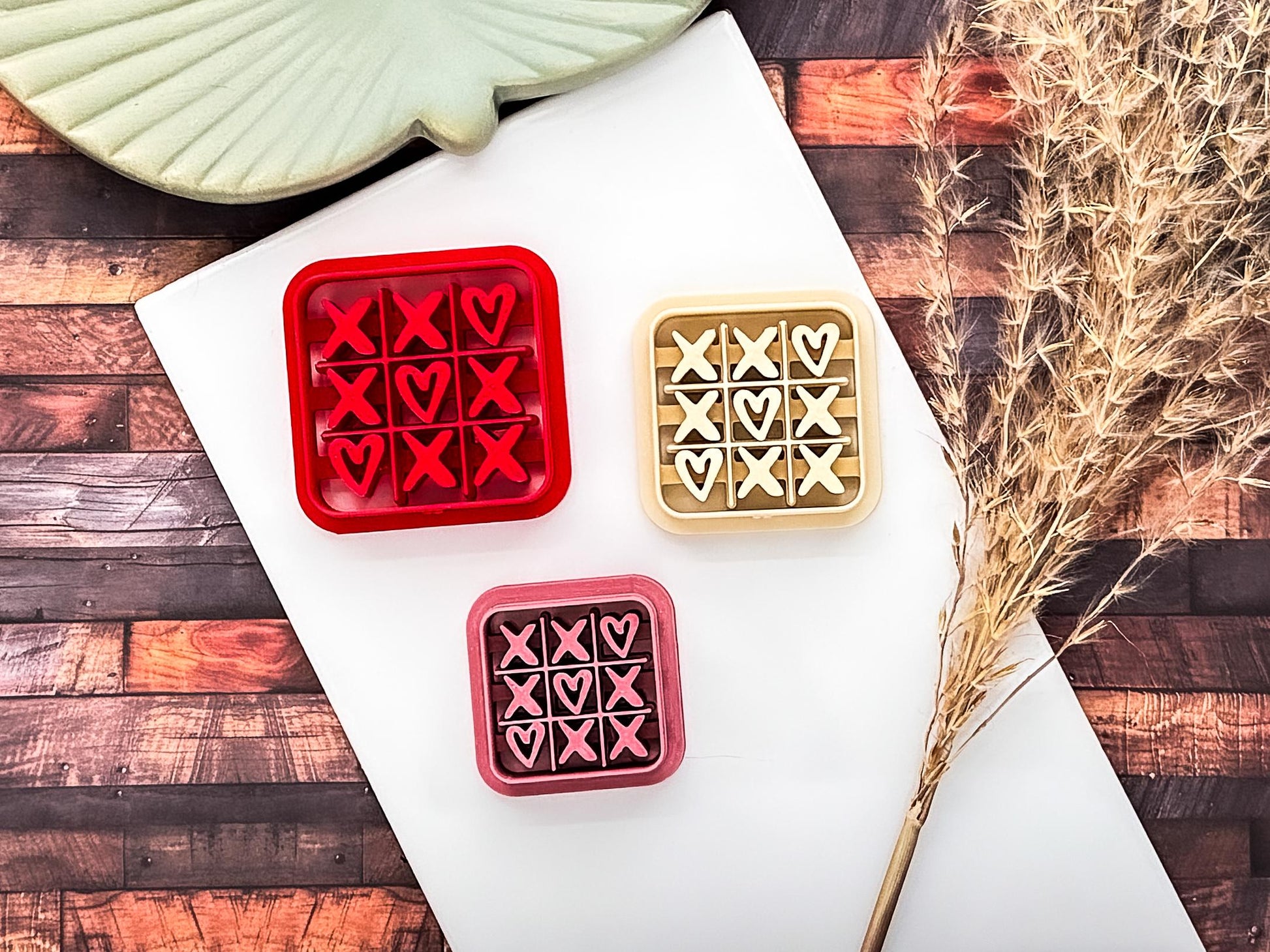 Valentines Clay Cutter, Hearts & Crosses Board, Tool For Polymer Clay And Fondant, 5 Sizes-Valentines Clay Cutters