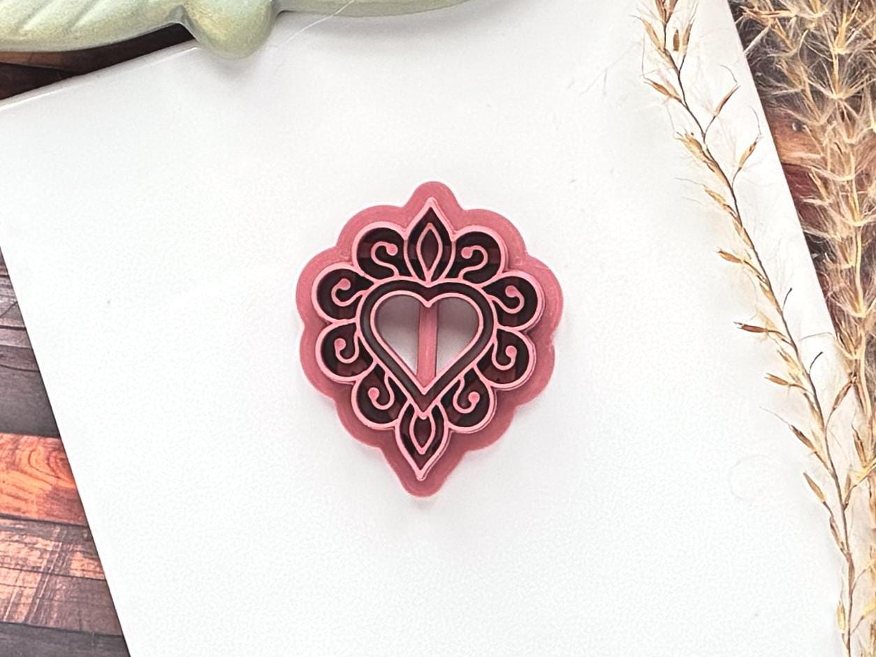 Decorative Heart B Polymer Clay Cutter, Polymer Clay, Silver Clay And Fondant, 5 Sizes-Valentines Clay Cutters