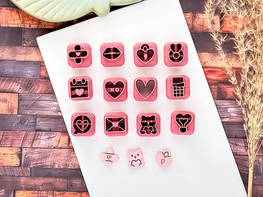 Mini Valentines Clay Cutters, 1.2cm For Clay Stud Earring Making, 12 Designs-Valentines Clay Cutters